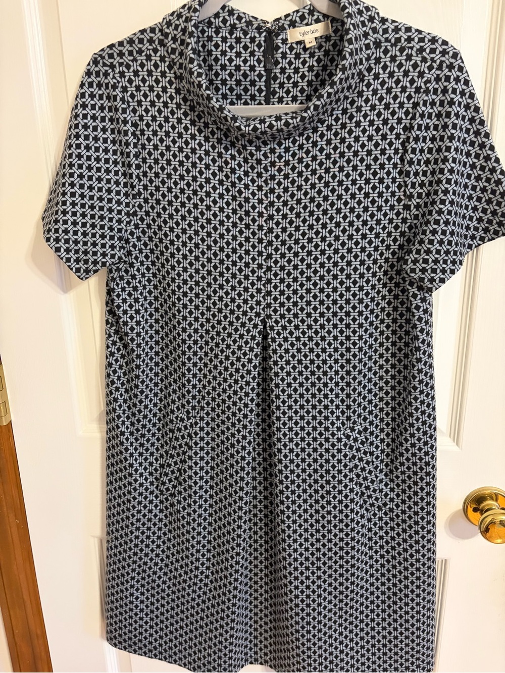 Tyler Boe Black and White Geometric Mock Neck Tunic Dress